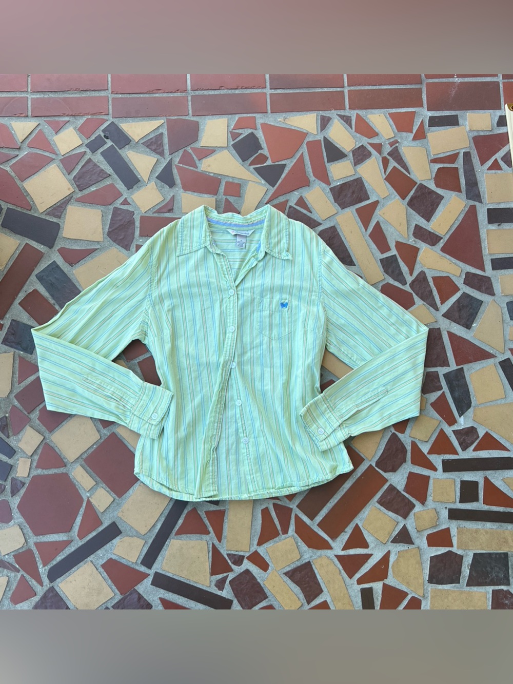 Y2K Office Siren Aeropostale Light Green Striped Button-Down Shirt